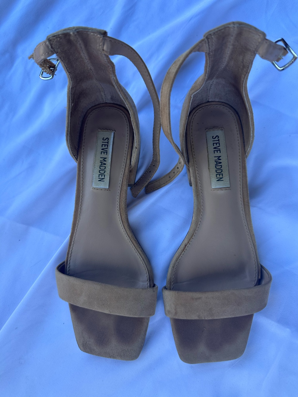 Steve Madden Tan Suede Open-Toe Ankle Strap Heels